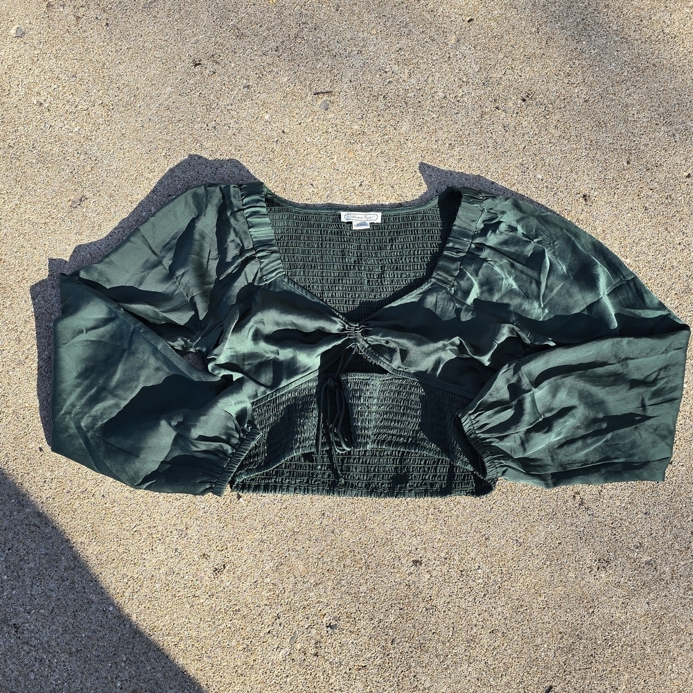 American Eagle Outfitters Dark Green Crop Top - Picture 1 of 4